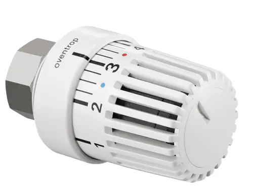 Weißer Thermostatkopf mit Skala und Einstellknopf, geeignet für Heizsysteme, mit der Marke Oventrop, gefertigt für spezifische Thermostatventile.